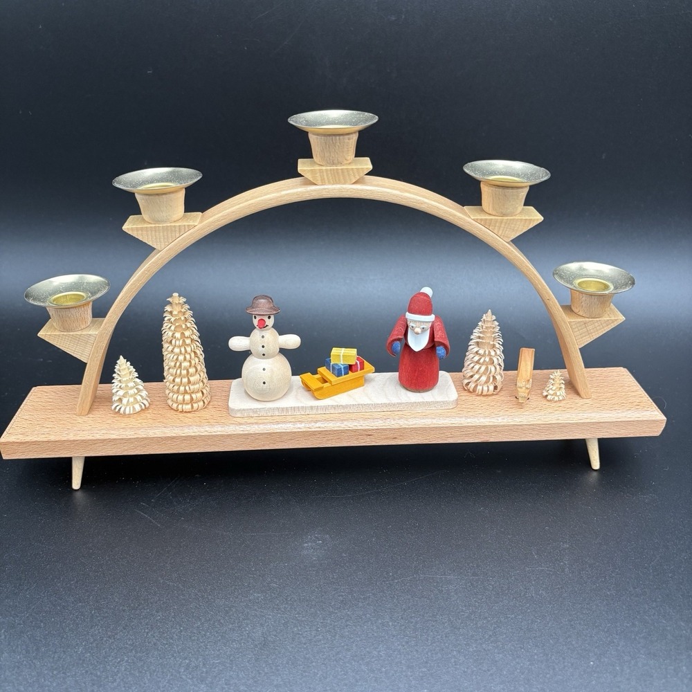 New Germany Christmas Erzgebirge Richard Glässer Wood Candle Arch Snowman Santa